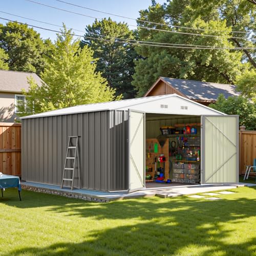 10x12 FT Metal Outdoor Storage Shed (Gray / 10x12 FT)