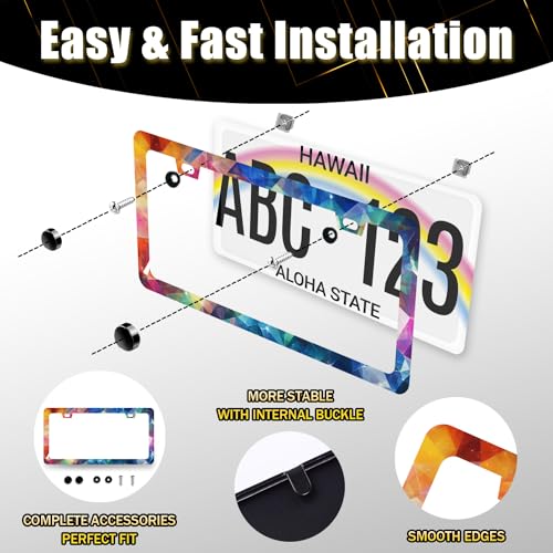 Stainless Steel Colorful Abstract Shiny License Plate Frame 12.3 x 6.3 in (Cool Bling Abstract Shiny Print)