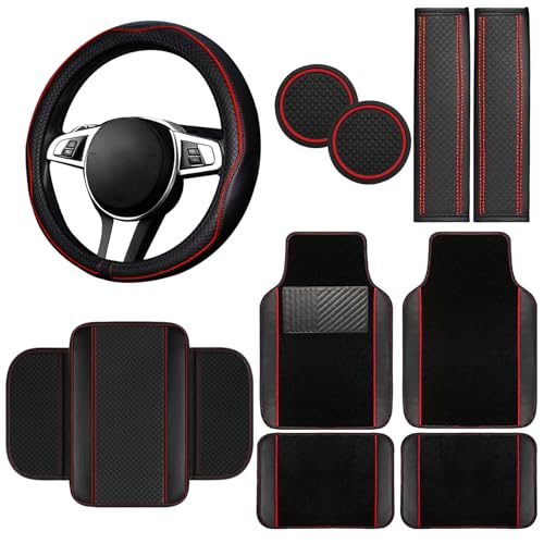 10 Pcs Car Floor Mats Full Set Car Accessories (Car Floor Mats Set / Red Line)
