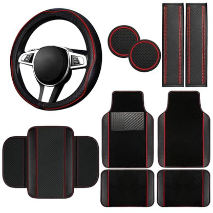 10 Pcs Car Floor Mats Full Set Car Accessories (Car Floor Mats Set / Red Line)