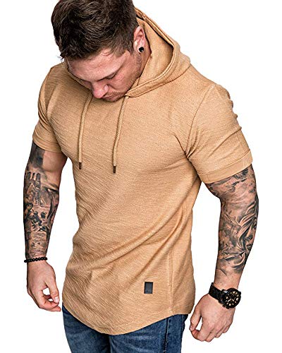 Mens Fashion Hoodies Sport Pullover Solid Color Shirt Workout Lightweight Tops Khaki (Small / Khaki1)