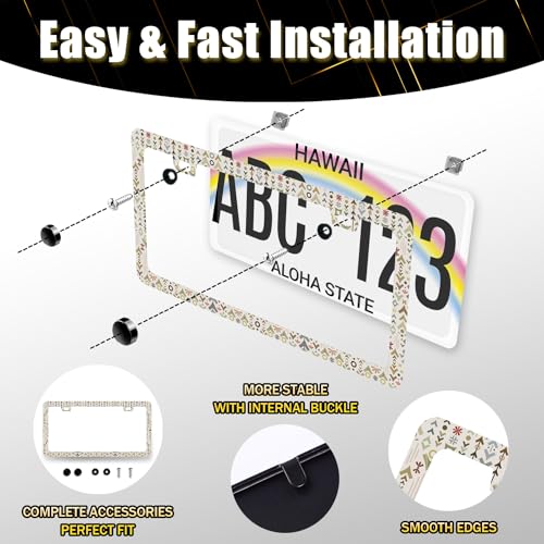 Arrow Print License Plate Frame Colorful Adventure Awaits License Plate Holder Funny License Plate for Car Decoration Stainless Steel Auto Parts with Screws 12.3" x 6.3" (Funny Adventure Awaits Arrow)