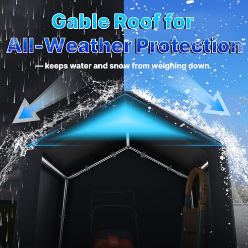 8x8 ft Storage Shelter Garage Tent with 2 Roll up Doors & Vents Outdoor Portable Carport for Motorcycle ATV Anti (Dark Gray / 8'x8')