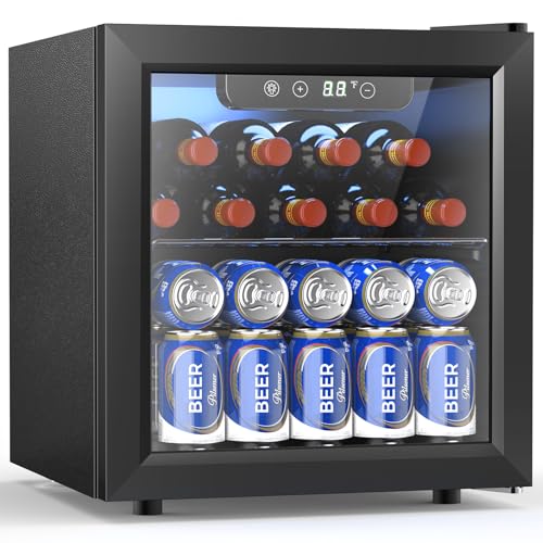 48 Can Beverage Refrigerator Mini Fridge Cooler Glass Door for Beer Soda or Wine (Black)