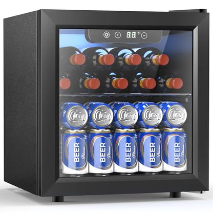 48 Can Beverage Refrigerator Mini Fridge Cooler Glass Door for Beer Soda or Wine (Black)