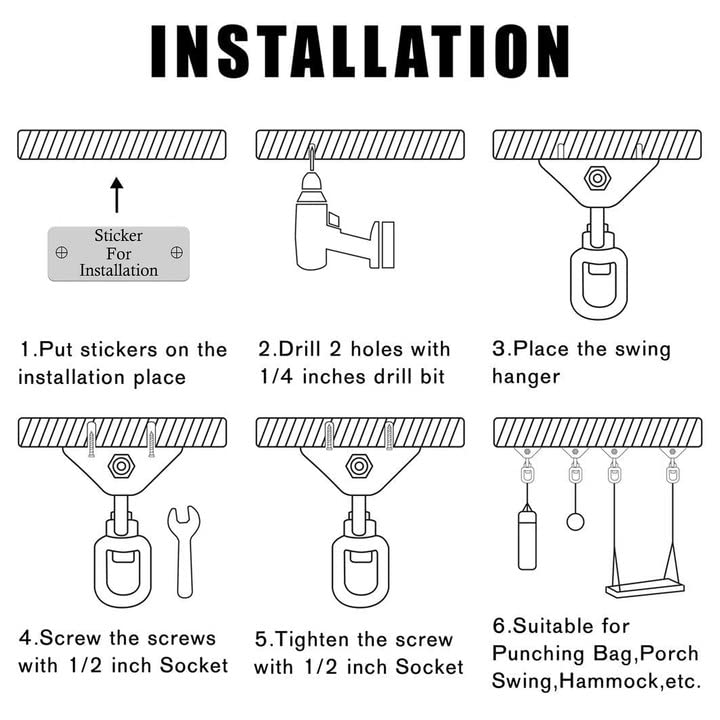Heavy Duty Swing Hangers for Wooden Sets 2000 LB Capacity Hammock Hanger 360 Swivel Stainless Steel Swing Hardware Accessories 2 Packs for Porch Playground Yoga Heavy Bag (Silver / 4 Packs)