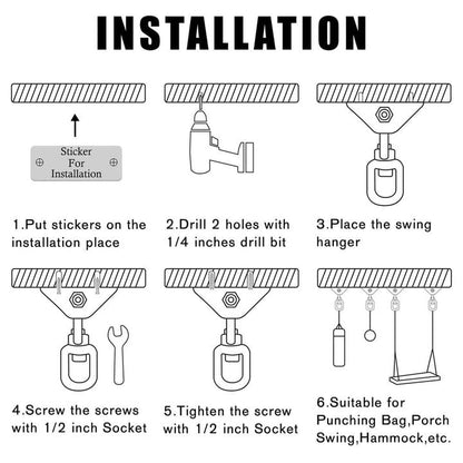 Heavy Duty Swing Hangers for Wooden Sets 2000 LB Capacity Hammock Hanger 360 Swivel Stainless Steel Swing Hardware Accessories 2 Packs for Porch Playground Yoga Heavy Bag (Silver / 4 Packs)