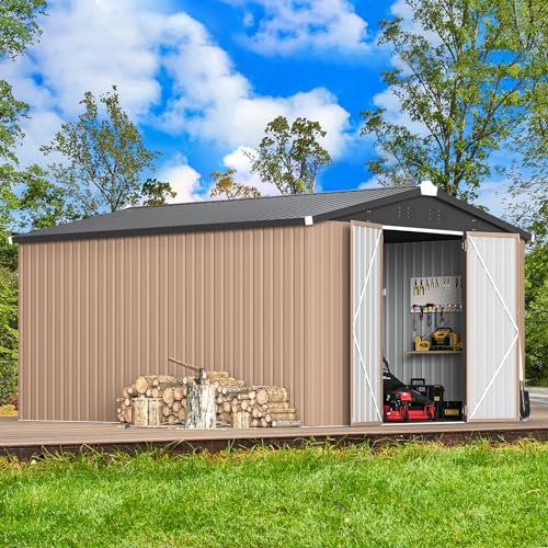 10' x 14' Large Waterproof Metal Garden Tool Shed (Gray / 10x14)