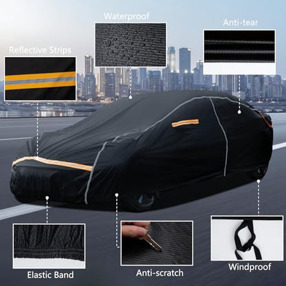 Car Cover Waterproof All Weather for 185" (Black / 3L+Sedan)