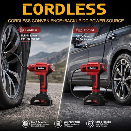 Power Cordless Tire Inflator 20V Mini Handheld Air Compressor (2000mAh*5)