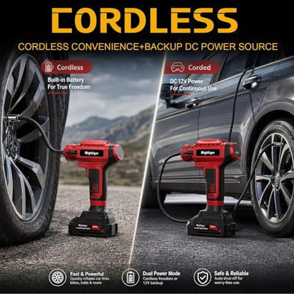 Power Cordless Tire Inflator 20V Mini Handheld Air Compressor (2000mAh*5)