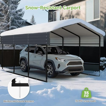 10'x15' Heavy Duty Metal Carport (Gray / 10x15ft Without Sidewalls)