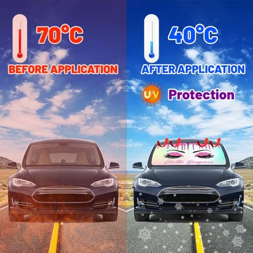 Gorgeous Eyelash Car Windshield Sunshade Umbrella Hello Girl Foldable Sunshade for Car Front Window Shades Sun Visor Protector Auto Windshield Cover Cars Trucks & Suvs 57"x30" (colorful-funny)