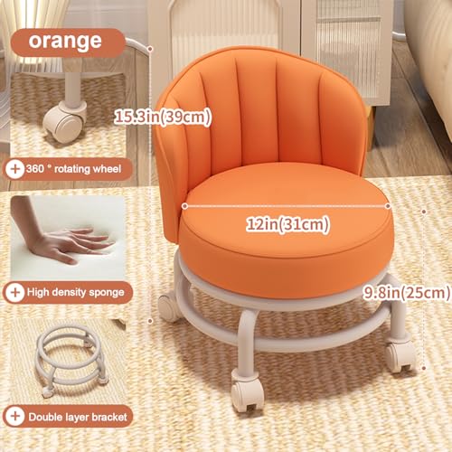 Low Rolling Stool with Backrest (Orange)