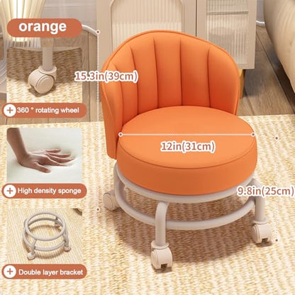 Low Rolling Stool with Backrest (Orange)