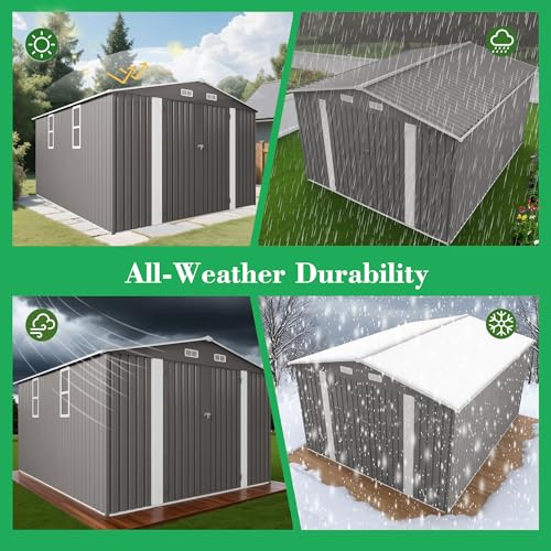 10x12 FT Outdoor Storage Shed with Windows (Gray and Black / 10x12ft)
