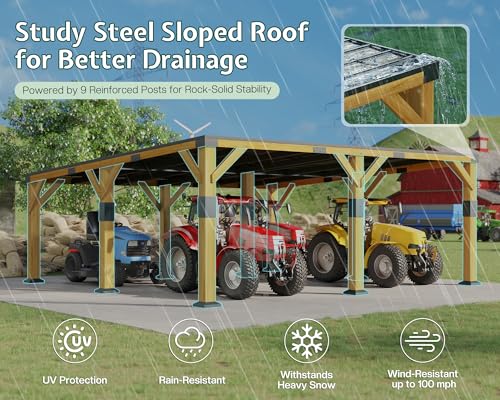 20x20x9.2 FT Heavy Duty Cedar Wood Carport for 2 Cars (20x20x9.2 FT)