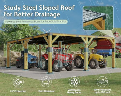 20x20x9.2 FT Heavy Duty Cedar Wood Carport for 2 Cars (20x20x9.2 FT)