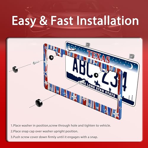 American License Plate Frame Stainless Steel USA Flag License Holder (Personalized American Flag)