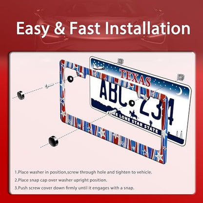 American License Plate Frame Stainless Steel USA Flag License Holder (Personalized American Flag)