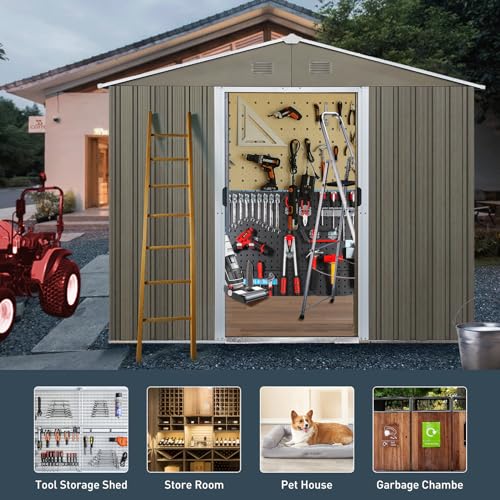 6x8 FT Outdoor Storage Shed (6x8 FT/Window / Gray)