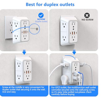 2 Pack Outlet Extender Surge Protector (White 2PCS)