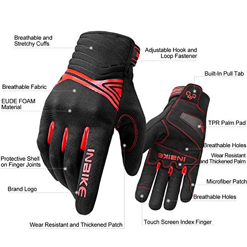 Motorcycle Gloves Breathable Mesh Touchscreen Hard Knuckles (Red / Large)