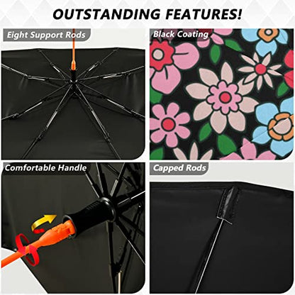 Cute Pink Flowers Windshield Sun Shade Umbrella Colorful Floral Hippie Foldable Car Front Window Sunshade Blocks UV Rays Heat Keep Vehicle Cool (multi 4)