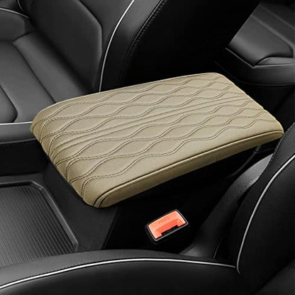 2025 Upgrade Universal Style Memory Cotton Car Armrest Box Pad (Wave Pattern / Beige)