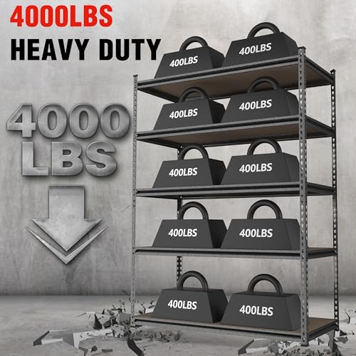 5 Tier Adjustable Metal Shelving (Black / 36"W x 18"D x 72"H)
