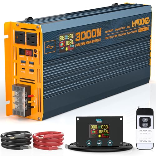 3000W Pure Sine Wave Power Inverter DC 12V to 110V 120V with Fast Charging Type (3000W- 12V)