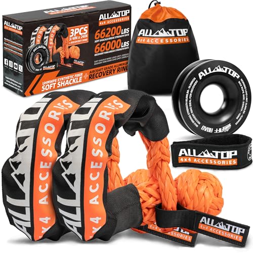 Synthetic Soft Shackle & Recovery Ring Kit (3/4" x 24" Shackles+ Black Ring)