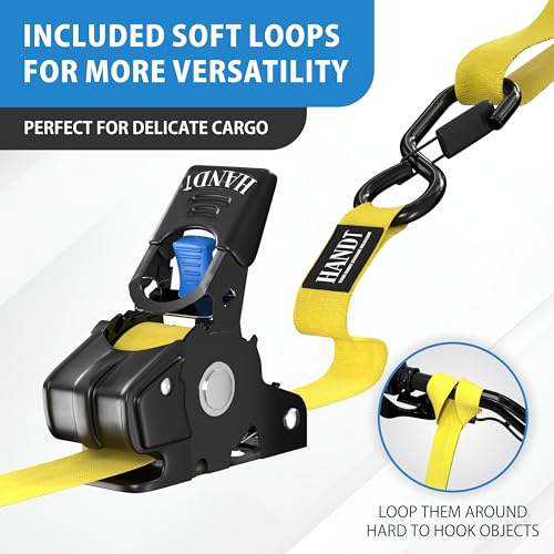 USA Based Retractable Ratchet Straps (1in x 6ft - 2 Pack / Yellow)