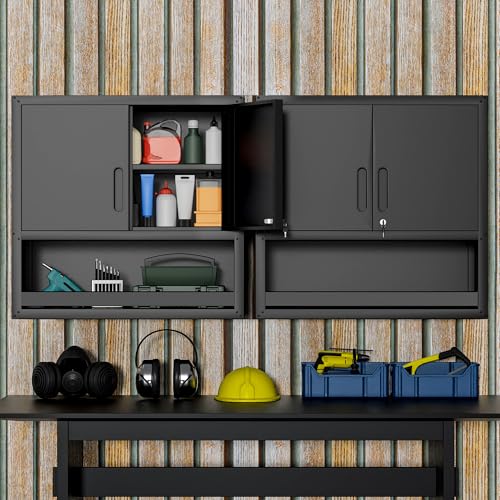 Garage Wall Cabinet (Black / 2 Doors & Open Storage)