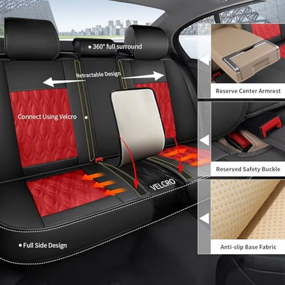 Full Set Waterproof Leather Seat Covers for Toyota Avalon 2001 (#067 Black&Red / 2.Avalon-5 Seat Covers Full Set)