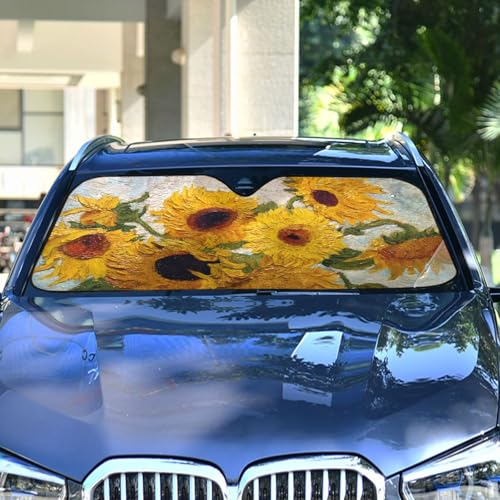 Car Windshield Sun Shade Van Gogh Sunflower Foldable Car Front Windshield Sunshade Blocks UV Rays Sun Visor Sun Heat Protection for Car Truck SUV to Keep Your Vehicle Cool (Small / Van Gogh Sunflower)