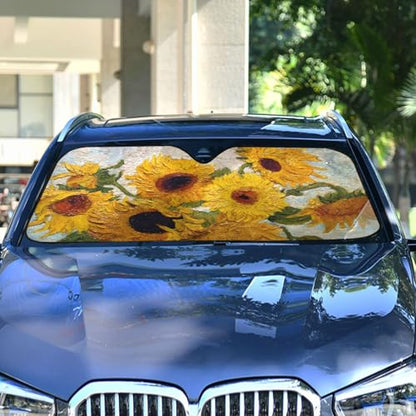 Car Windshield Sun Shade Van Gogh Sunflower Foldable Car Front Windshield Sunshade Blocks UV Rays Sun Visor Sun Heat Protection for Car Truck SUV to Keep Your Vehicle Cool (Small / Van Gogh Sunflower)