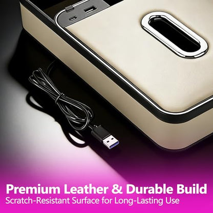 Car Armrest Storage Box with LED Ambient Light (Beige)