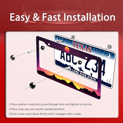 Mountains Sunset Stainless Steel License Plate Frame for US Cars Decor (Mountain Sunset)