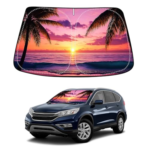 Sunset Beach Car Windshield Sun Shade Compatible with Honda CRV CR (Honda CRV 2012-2016 - sunset beach)