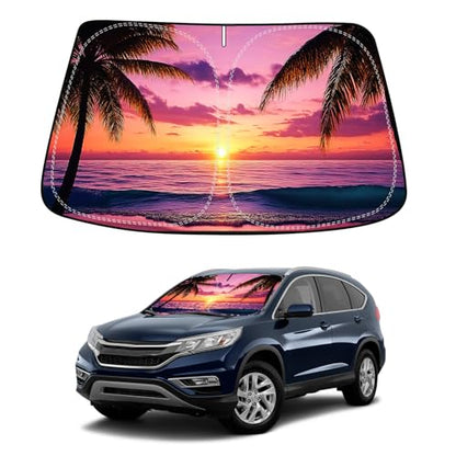 Sunset Beach Car Windshield Sun Shade Compatible with Honda CRV CR (Honda CRV 2012-2016 - sunset beach)