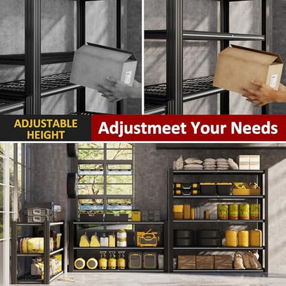 48" W Metal Garage Shelving 5 Tier Storage Shelves Heavy Duty 3030LBS (Black-hidden Hole / 48" W x 24" D x 72" H)