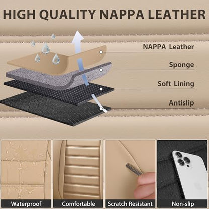 Nappa Leather Car Seat Covers Full Set (Beige Leather / Full Set)