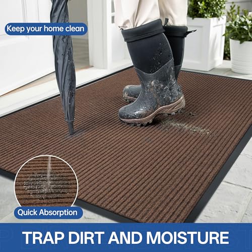 Front Door Mat (3' x 5' (Rectangular) / Brown-stripe)