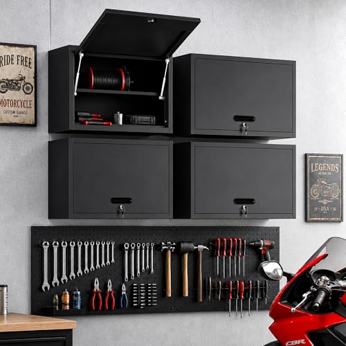 Wall Mounted Metal Storage Cabinet (Black / S - Flip-up Door & Shelves (Wall))