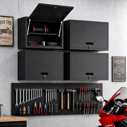 Wall Mounted Metal Storage Cabinet (Black / S - Flip-up Door & Shelves (Wall))