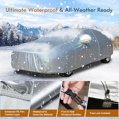 Light Shell Sedan Car Cover Waterproof All Weather Fit for 191 (Silver / 3XXL：for Sedan(Lenght 191"-200" ))