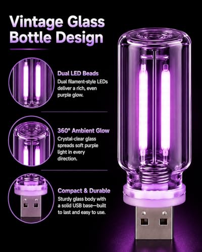 6 Pack USB Car Night Light (Purple)