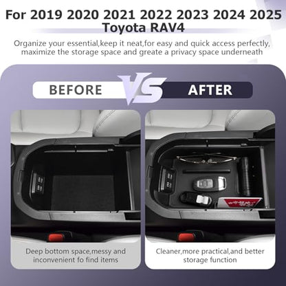for 2025 Toyota RAV 4 Accessories Compatible with 2019 2020 2021 2022 2023 2024 2025 Toyota RAV 4 Center Console Organizer Armrest Console Secondary Storage Box Insert Tray ABS Material Black
