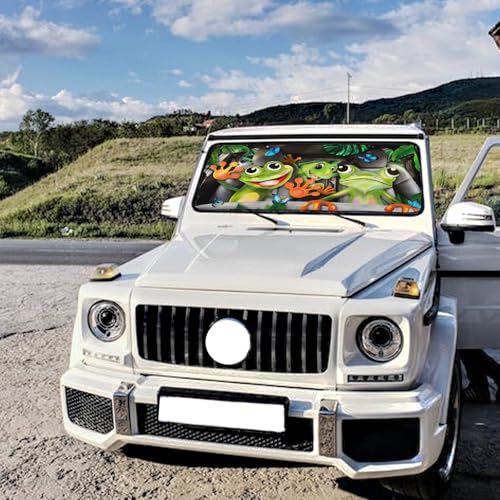 Frogs Car Windshield Sun Shade Umbrella Car Windshield Foldable Accessories Blocks Uv Rays Keeps Car Cool Car Foldable Umbrella Sunshade for Front Window Universal (One Size / Frogs)